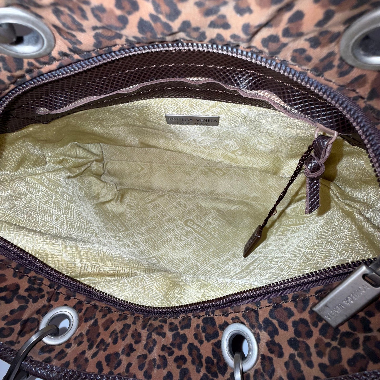 Bottega Veneta Cheetah Nylon Silver Top Handle Bag