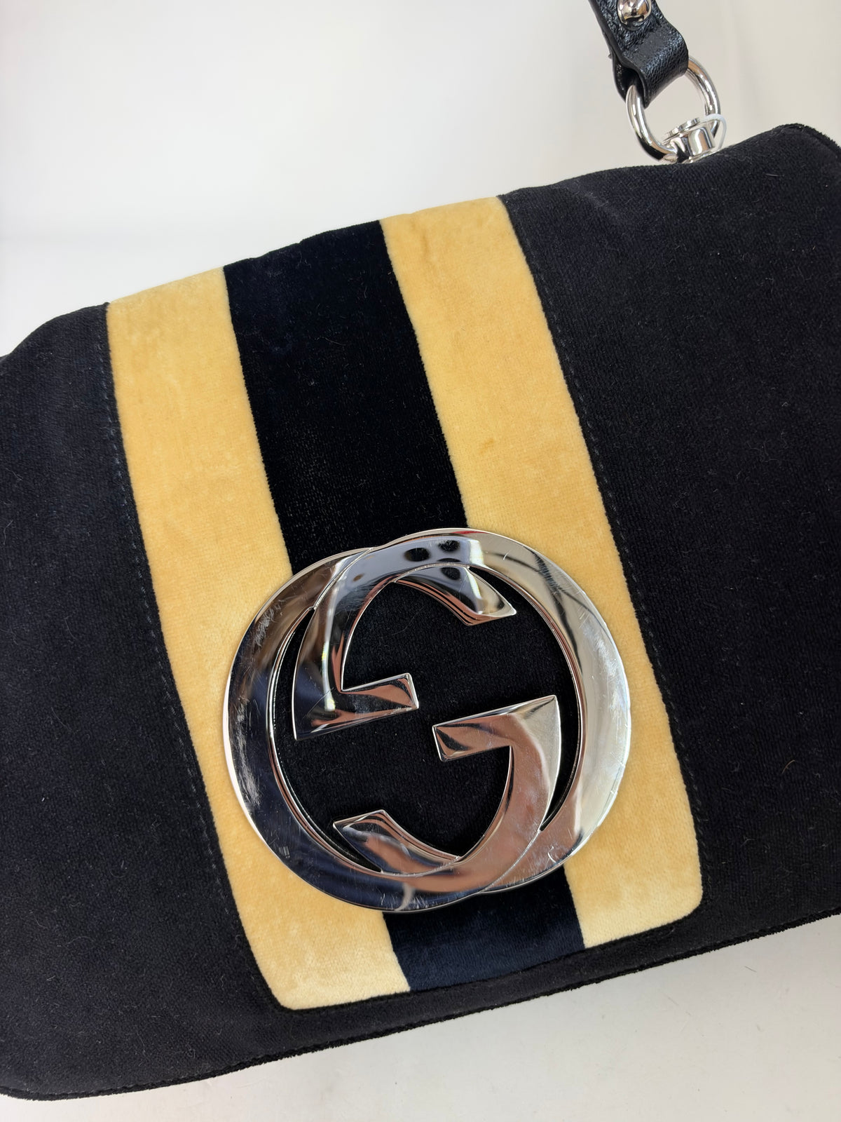 Gucci Black Velour & Leather Blonde Handbag