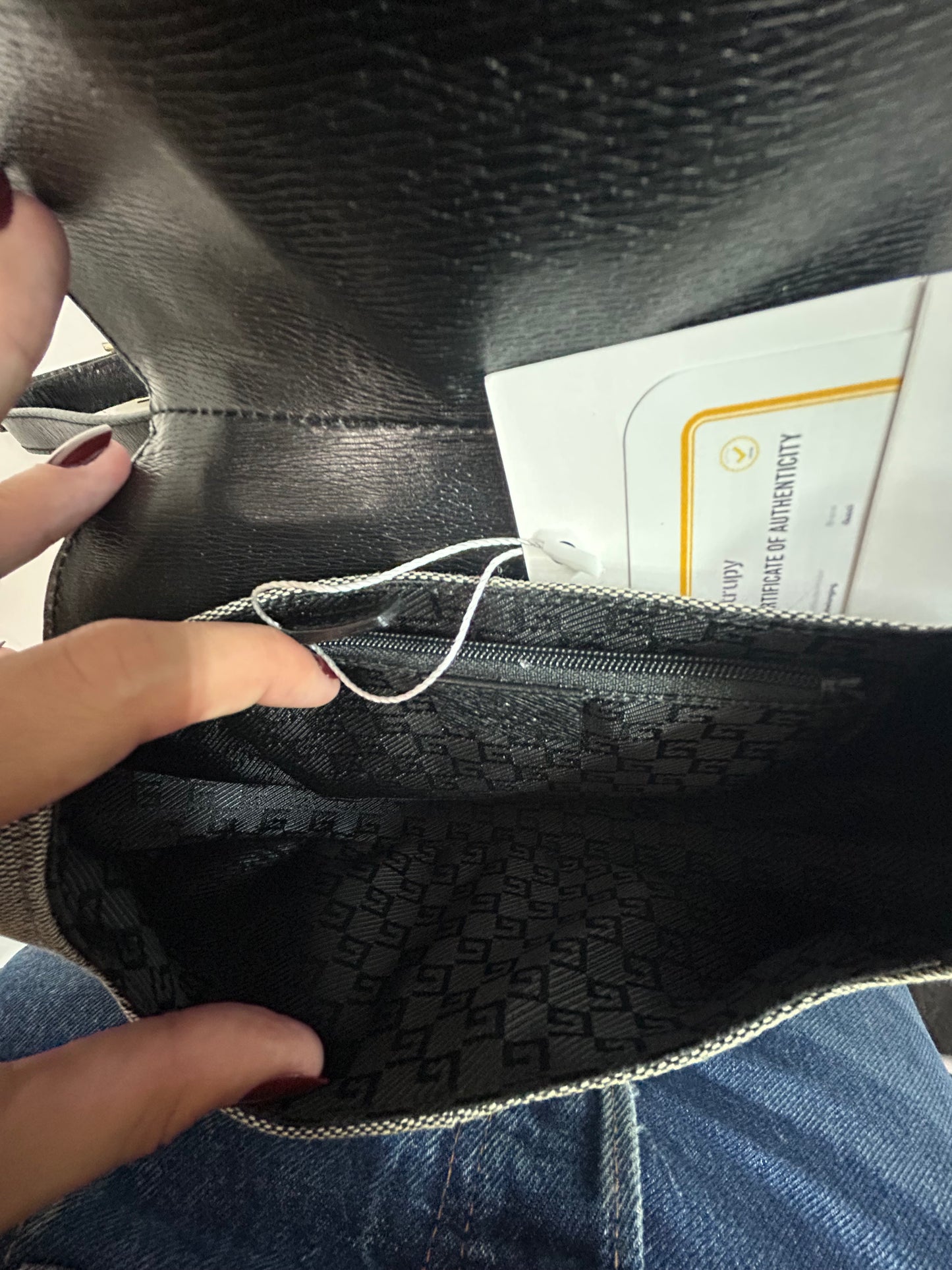 Gucci Gray & Black Canvas & Leather Shoulder Bag