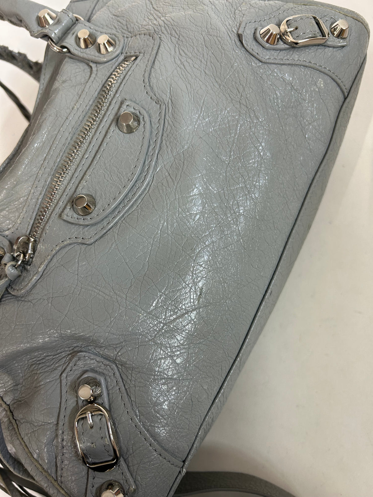 Balenciaga Gray Leather Medium City Bag w/ Silver Hardware
