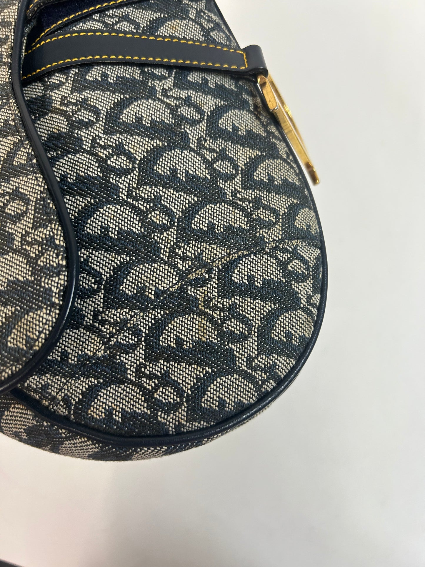 Christian Dior Navy Canvas Trotter Monogram Saddle Shoulder Bag