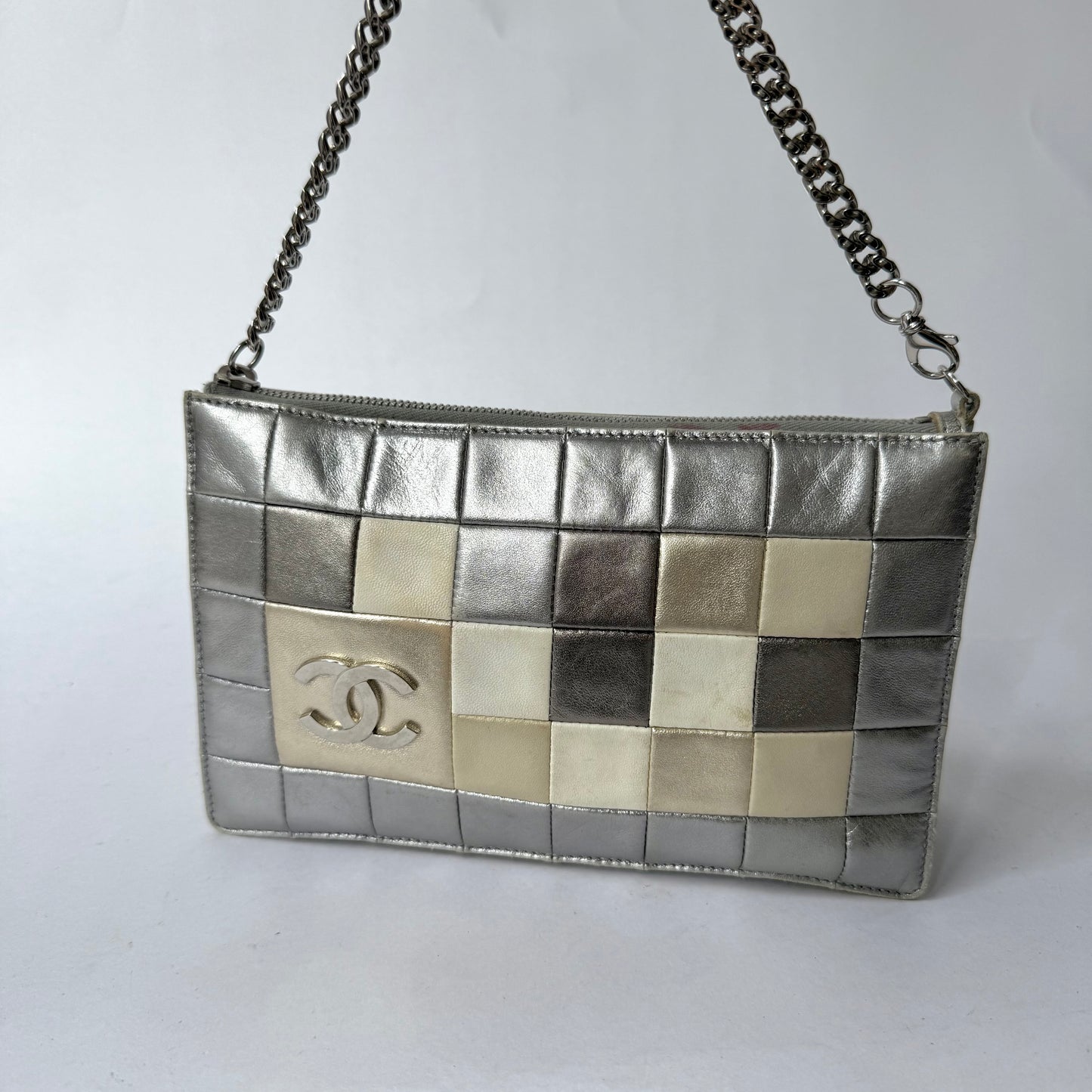 Chanel Silver Multicolor Leather Chocolate Bag Clutch