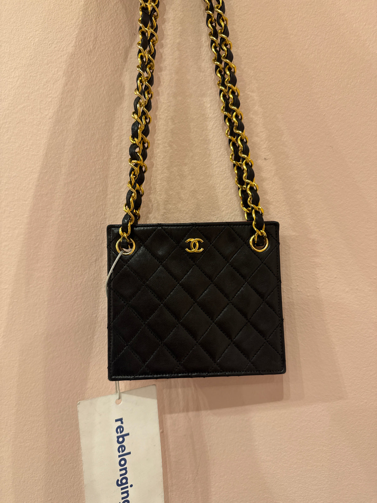 Chanel Black Lambskin Leather Quilted Mini Chain Shoulder Bag