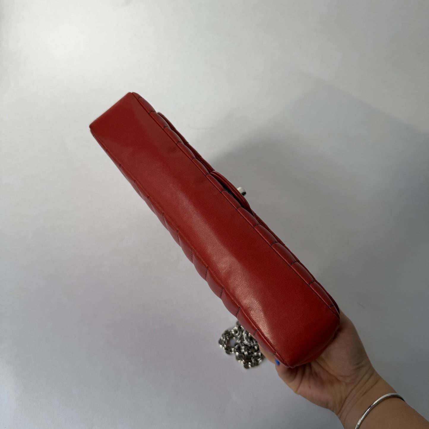 Chanel Red East West Vertical Quilted Bijoux Chain Flap