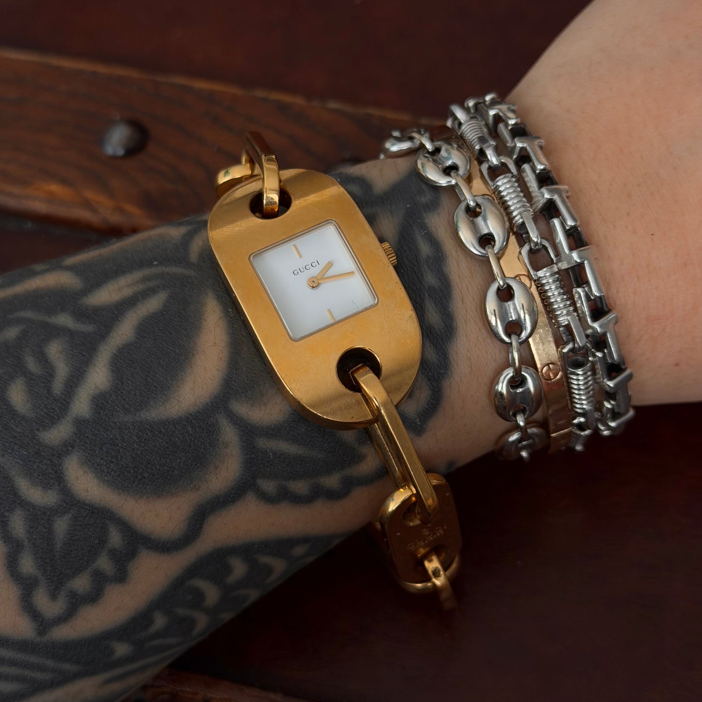 Gucci Gold Chunky White Dial Bracelet Watch