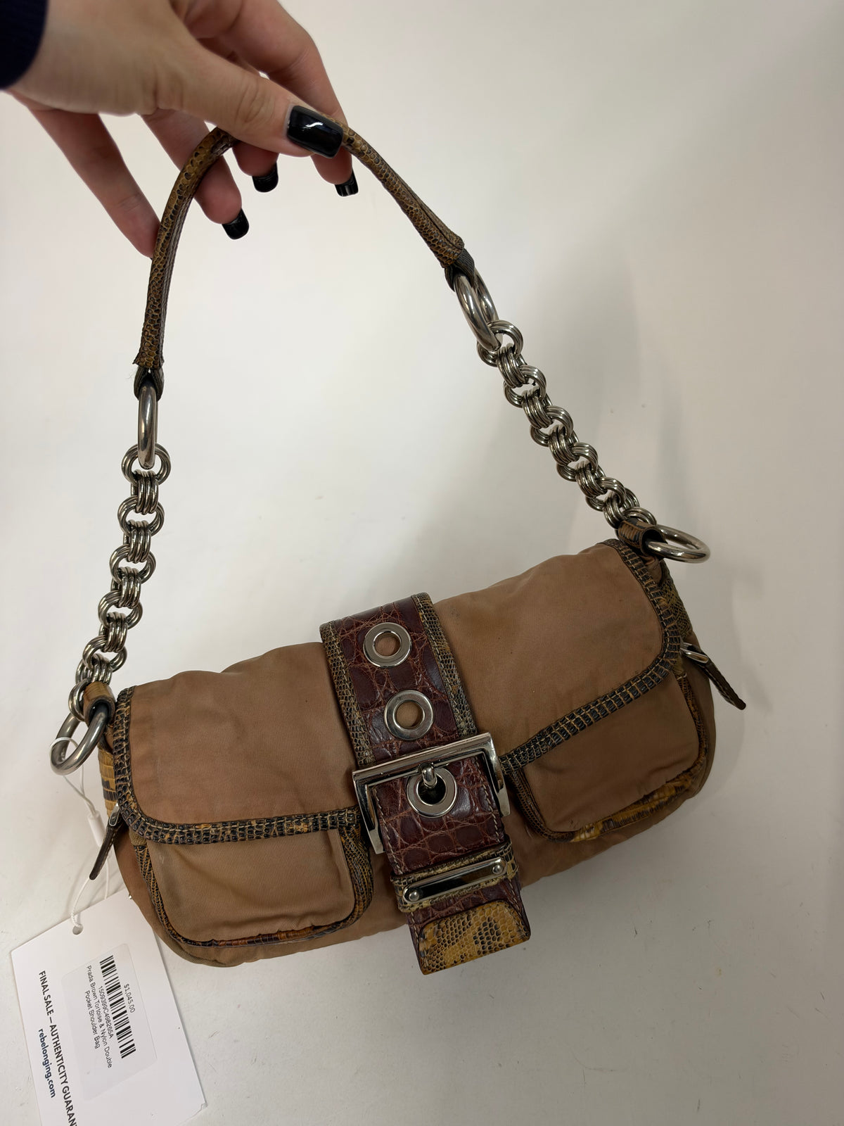 Prada Brown Tortoise & Nylon Double Pocket Shoulder Bag