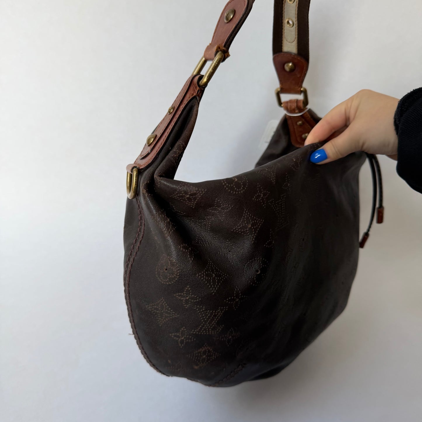 Louis Vuitton Brown Leather Monogram Perforated Mahina Onatah Hobo Bag
