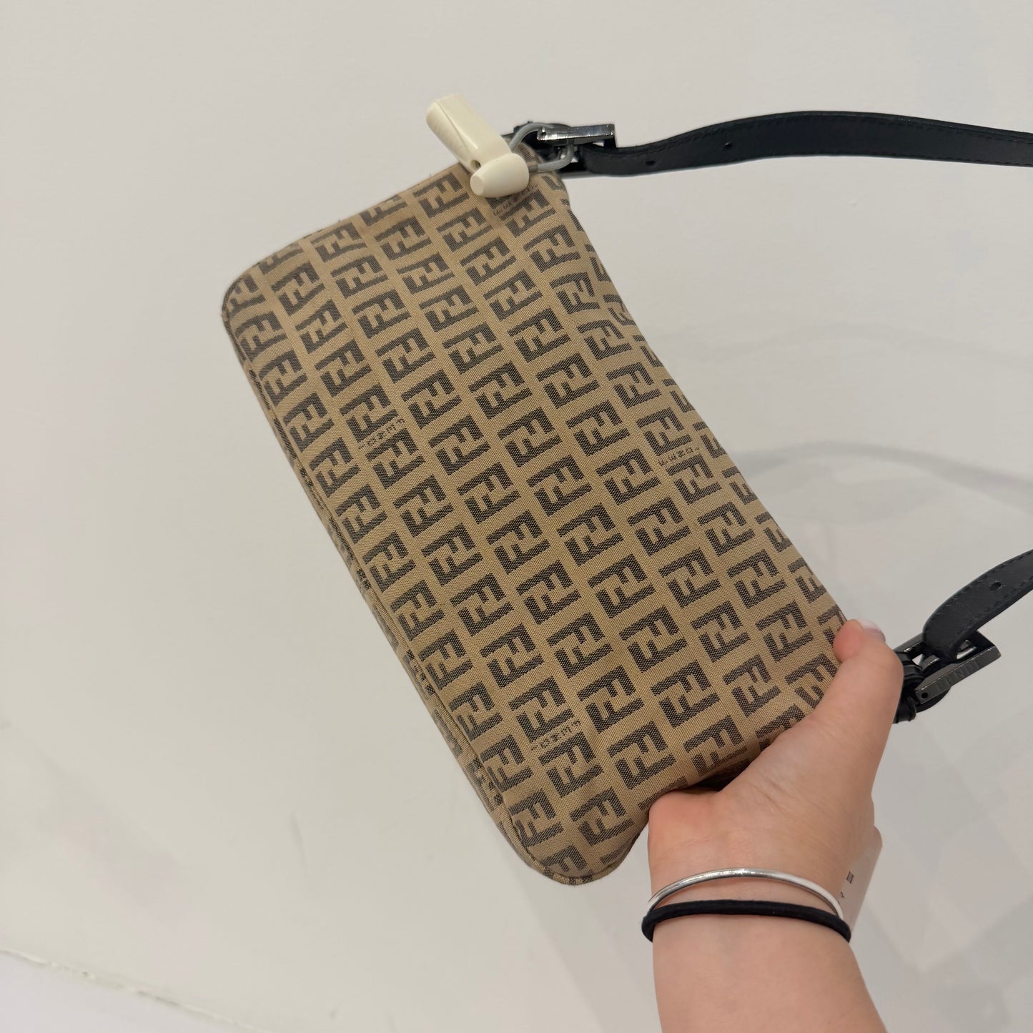 Fendi Brown Zucchino Canvas Rounded Double Flap Baguette