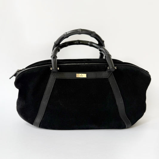 Gucci Black Suede Tom Ford Era Bamboo Handle Bag