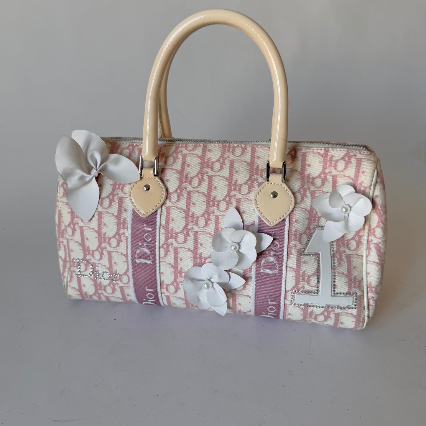 Christian Dior Pink Trotter Boston Bag Floral Applique