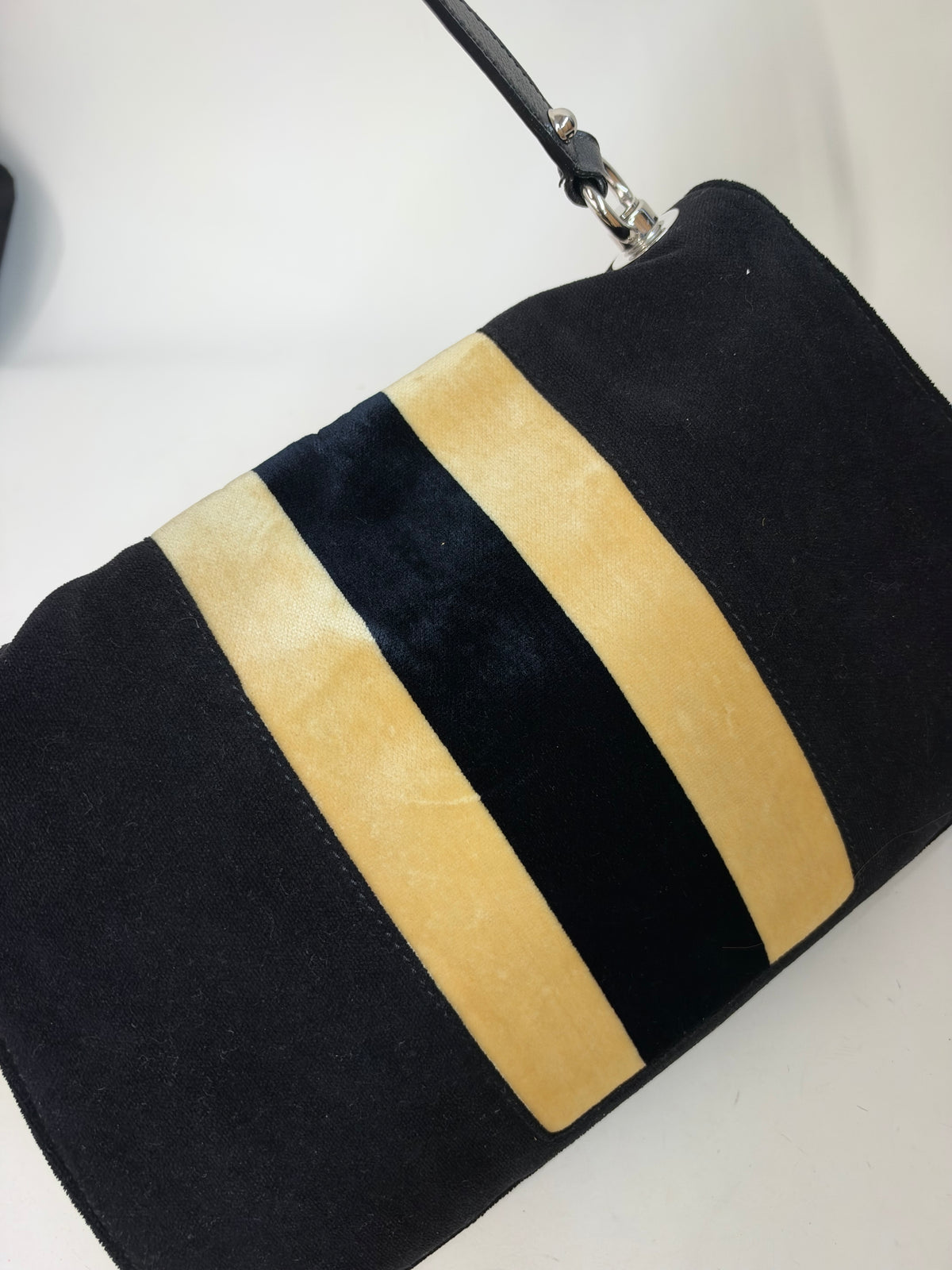Gucci Black Velour & Leather Blonde Handbag