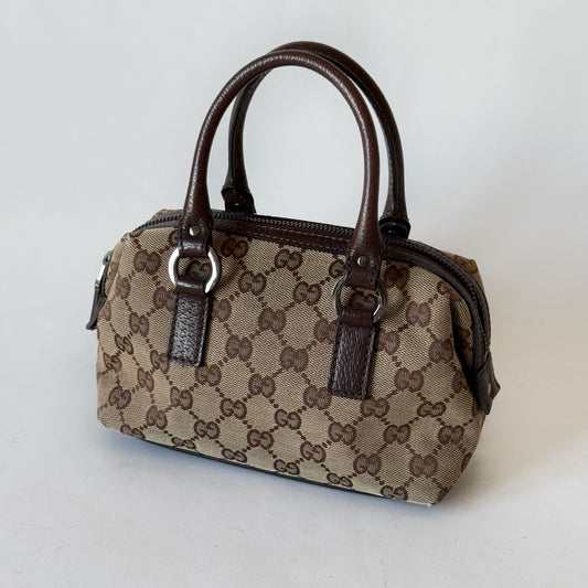 Gucci Brown Canvas Monogram Mini Boston Bag
