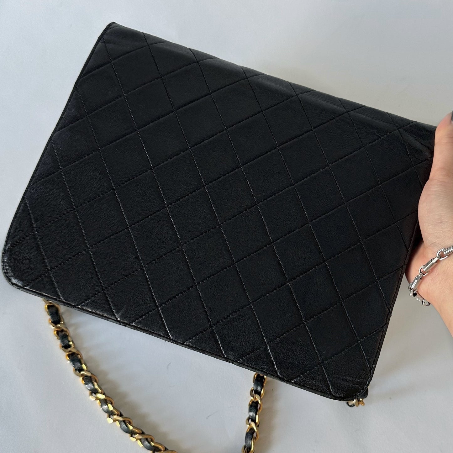 Chanel Black 80’s Quilted 18k GP Hardware Square Flap