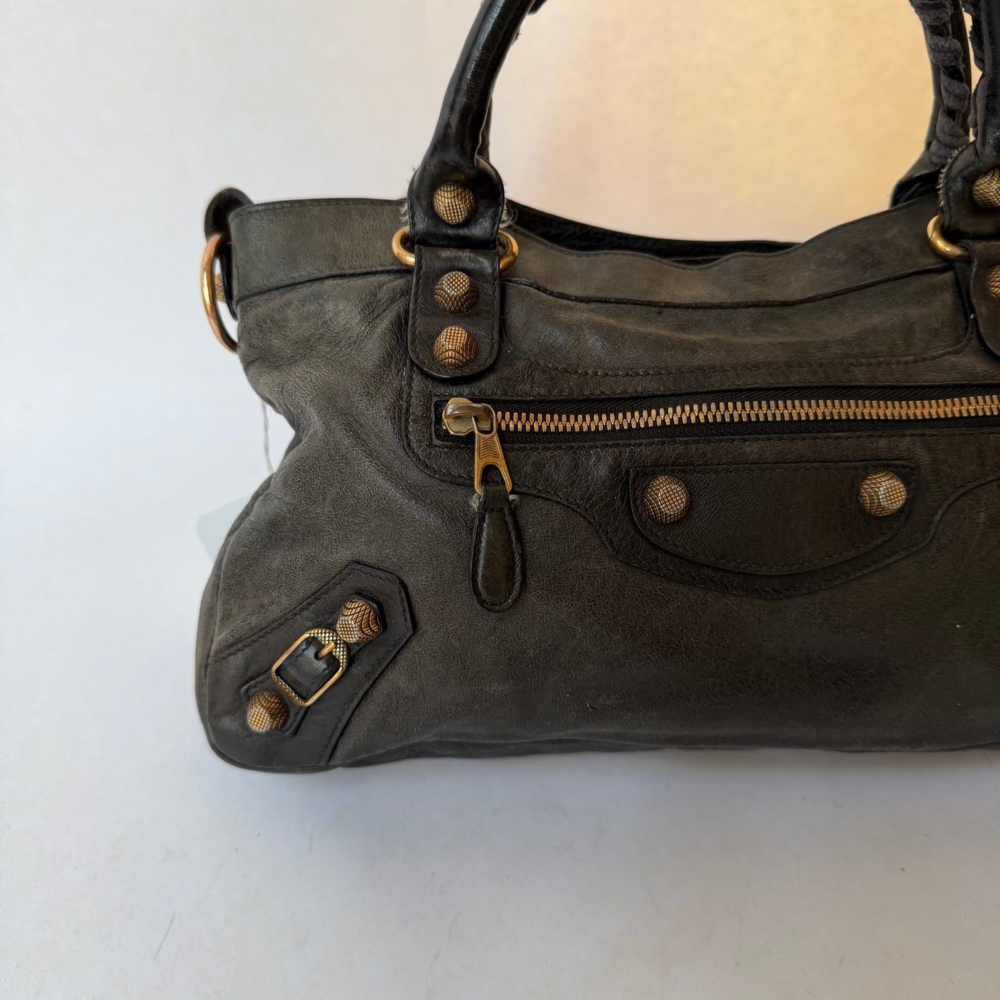 Balenciaga Dark Gray Lambskin Leather The First City Bag