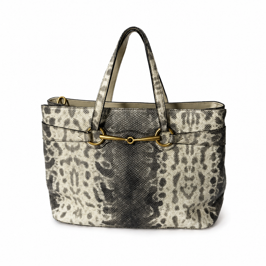 Gucci Gray Multicolored Python Horsebit Shoulder Bag