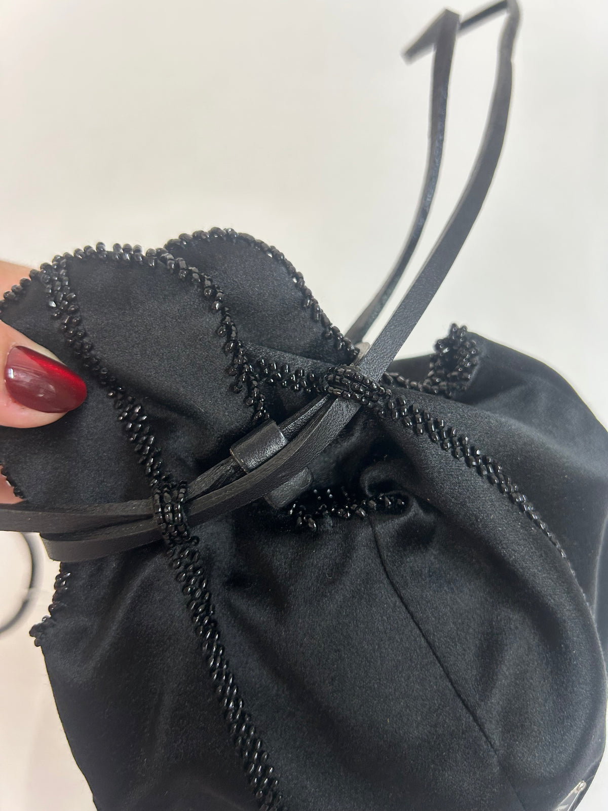 Prada Black Flower Silk Beaded Bucket Bag