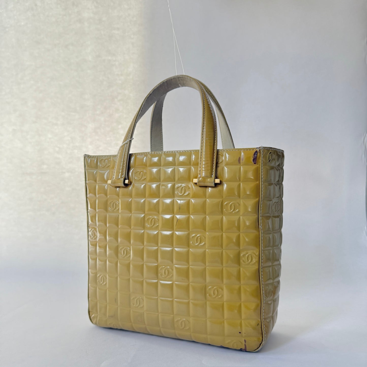 Chanel Yellow Patent Leather Chocolate Bar Tote Bag