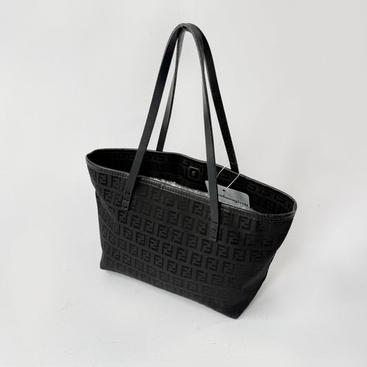 Fendi Black Zucchino Canvas Small Tote Bag