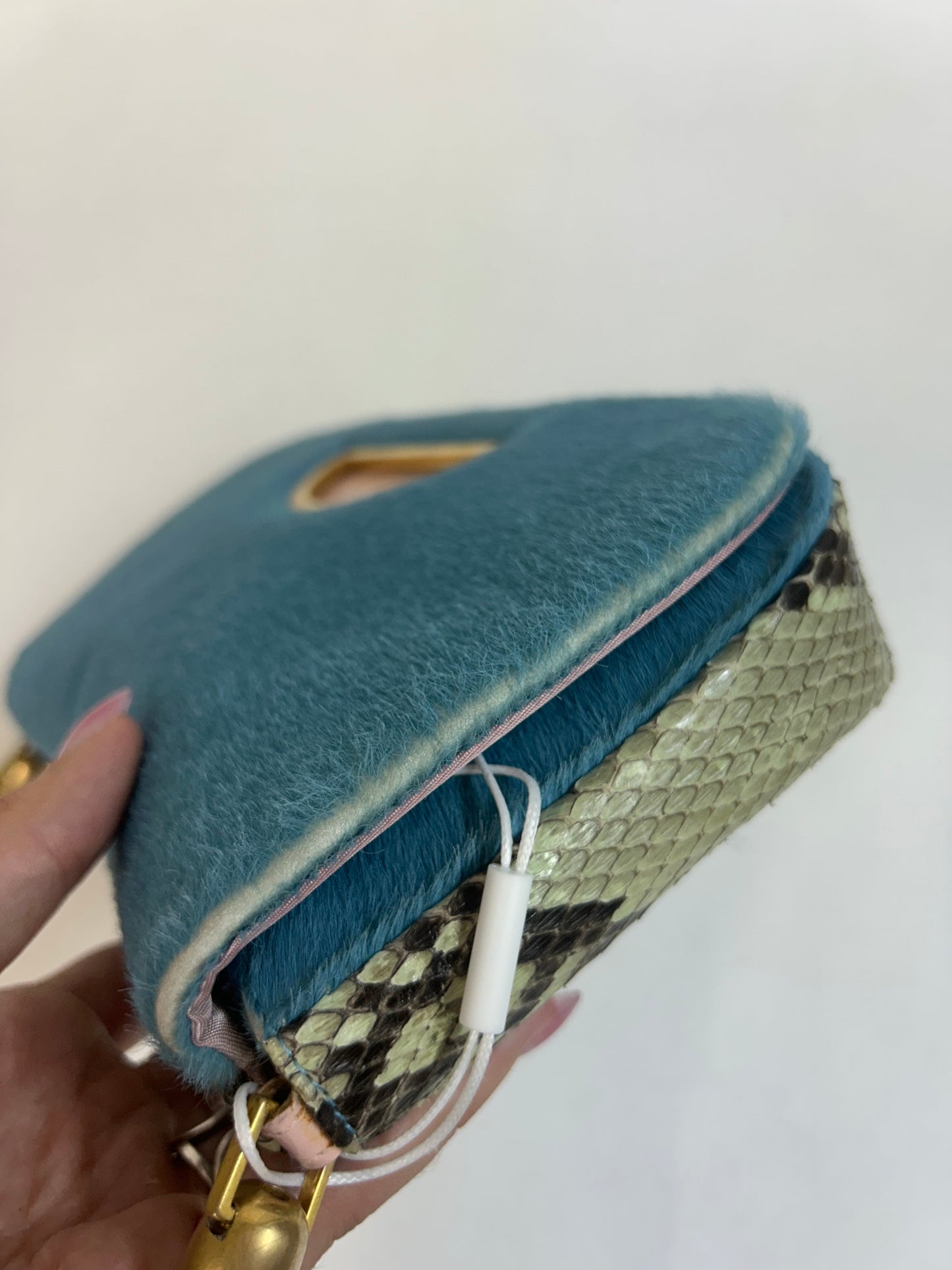 Christian Dior Blue & Pink Ponyhair and Snakeskin Malice Bag