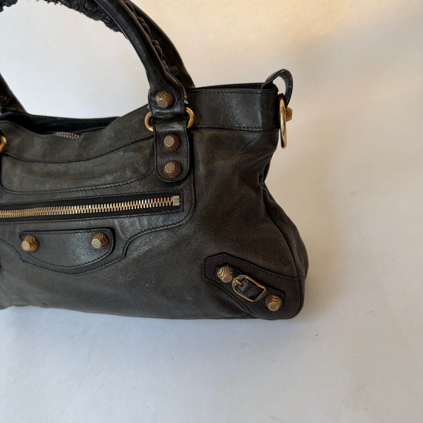 Balenciaga Dark Gray Lambskin Leather The First City Bag