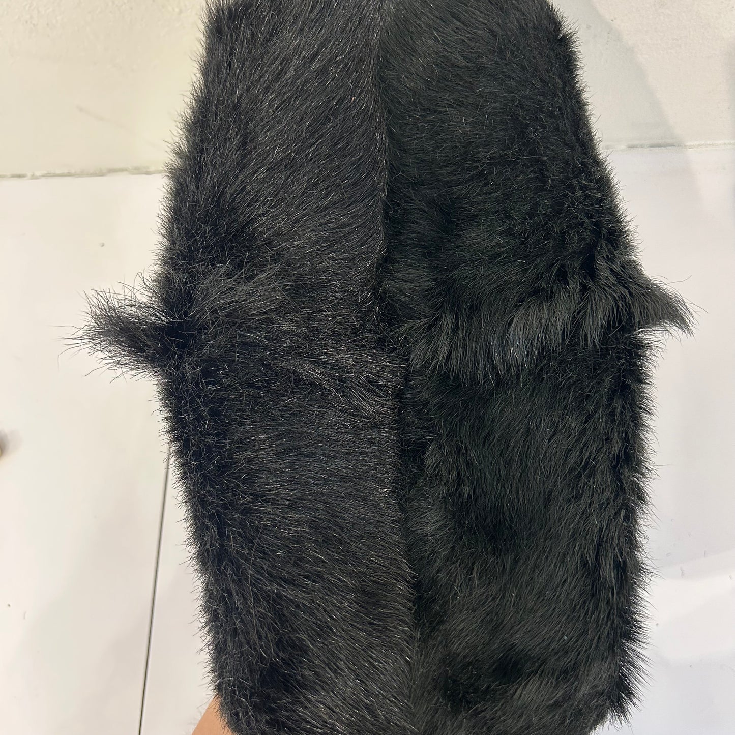 Chanel Black Fur Frame Shoulder Bag w/ Plastic Strap