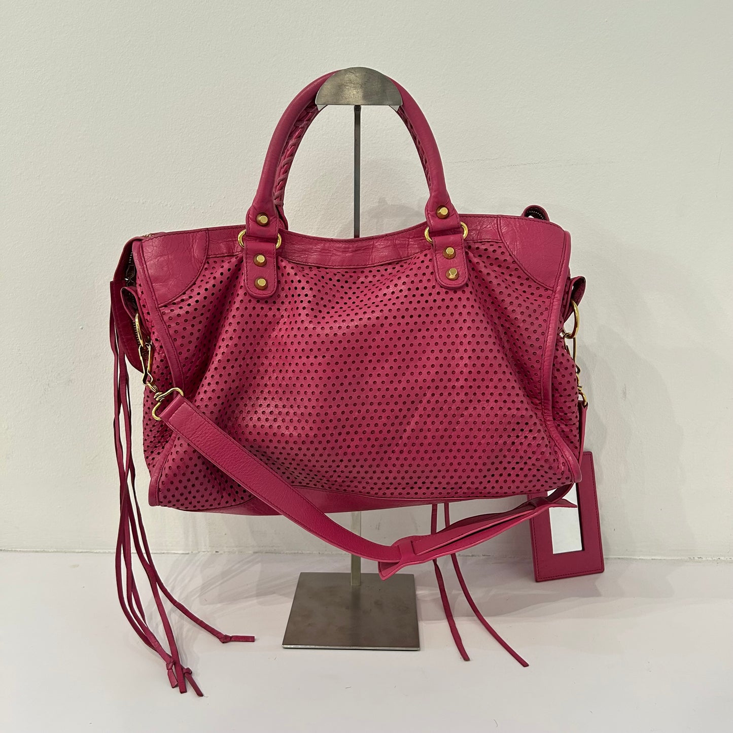 Balenciaga Pink Perforated Classic City Bag