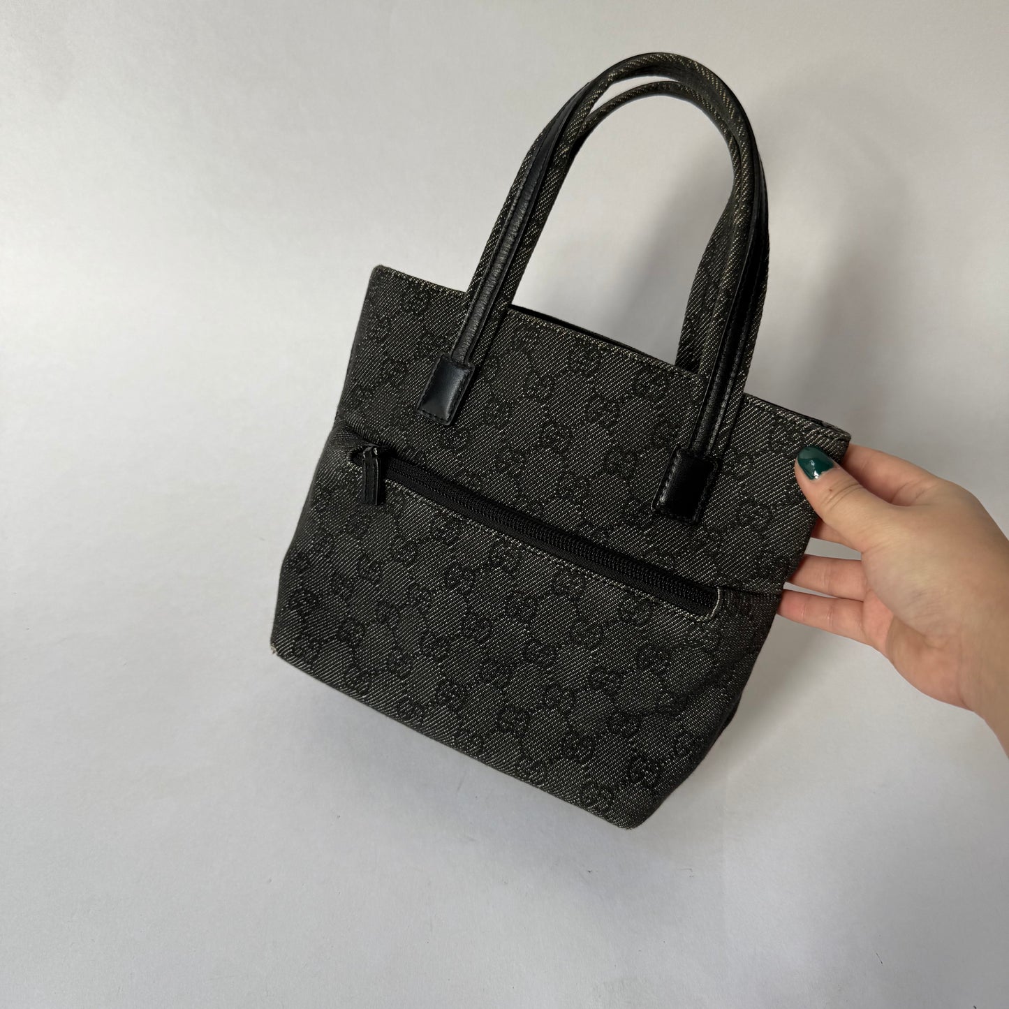 Gucci Black Monogram Denim Small Shoulder Tote Bag