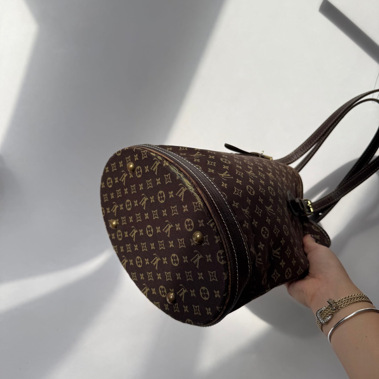 Louis Vuitton Brown Canvas Monogram Mini Lin Bucket PM Shoulder Bag