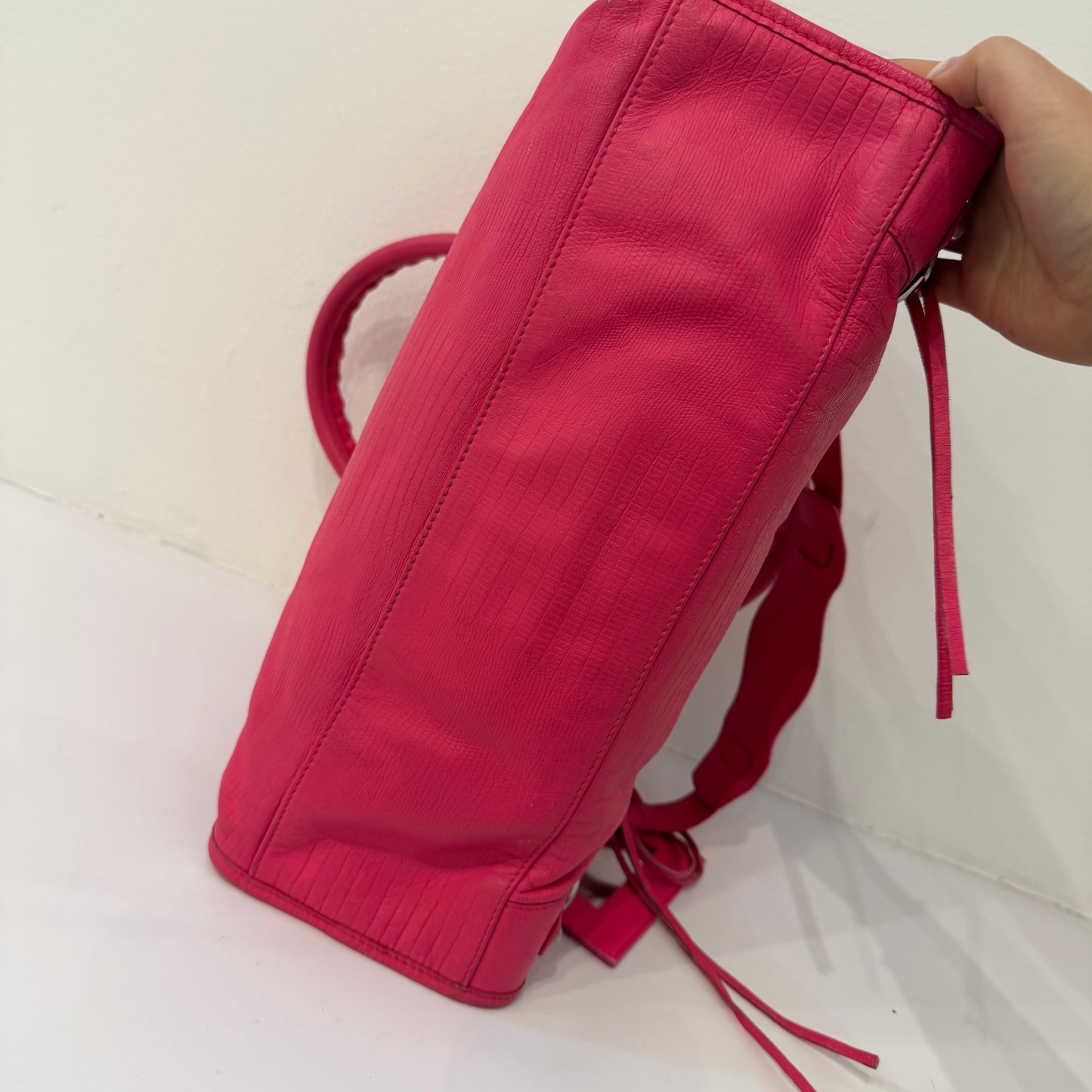 Balenciaga Neon Pink Leather Lizard Embossed Agneau Hardware Medium Le City Bag
