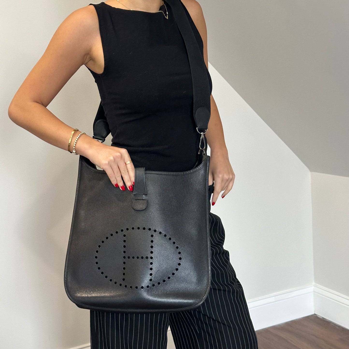 Hermes Black Epsom Leather Evelyne II GM Crossbody Bag