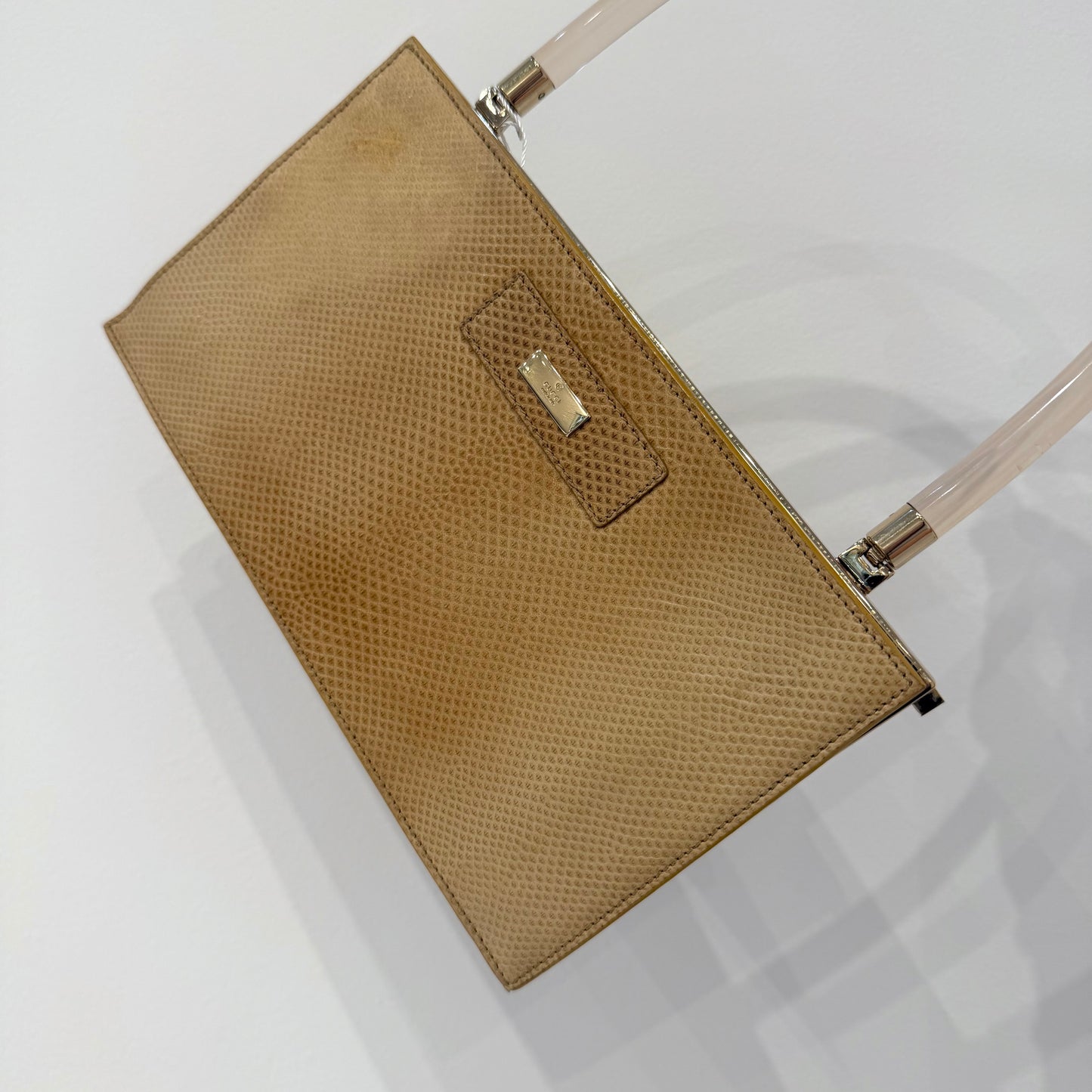 Gucci Brown Lizard Leather Acrylic Handle Shoulder Bag