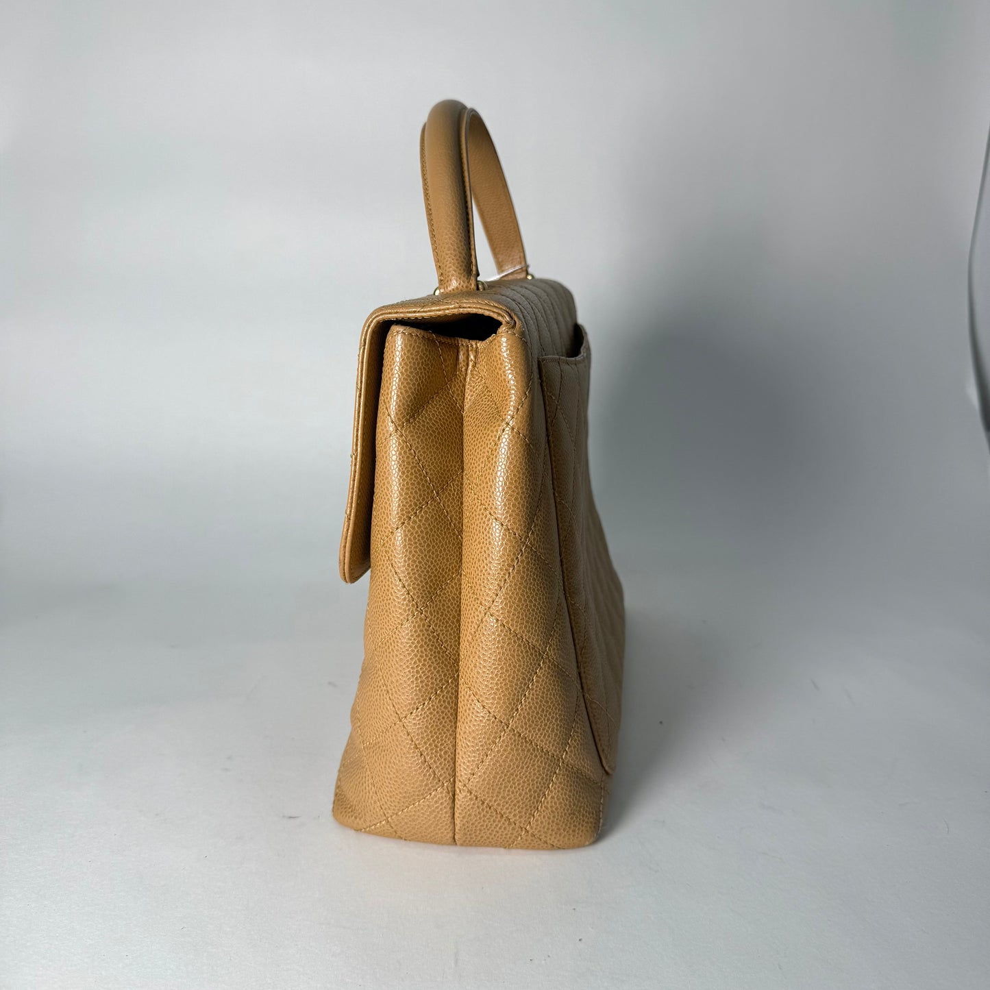 Chanel Beige Caviar Kelly Flap Top Handle Bag