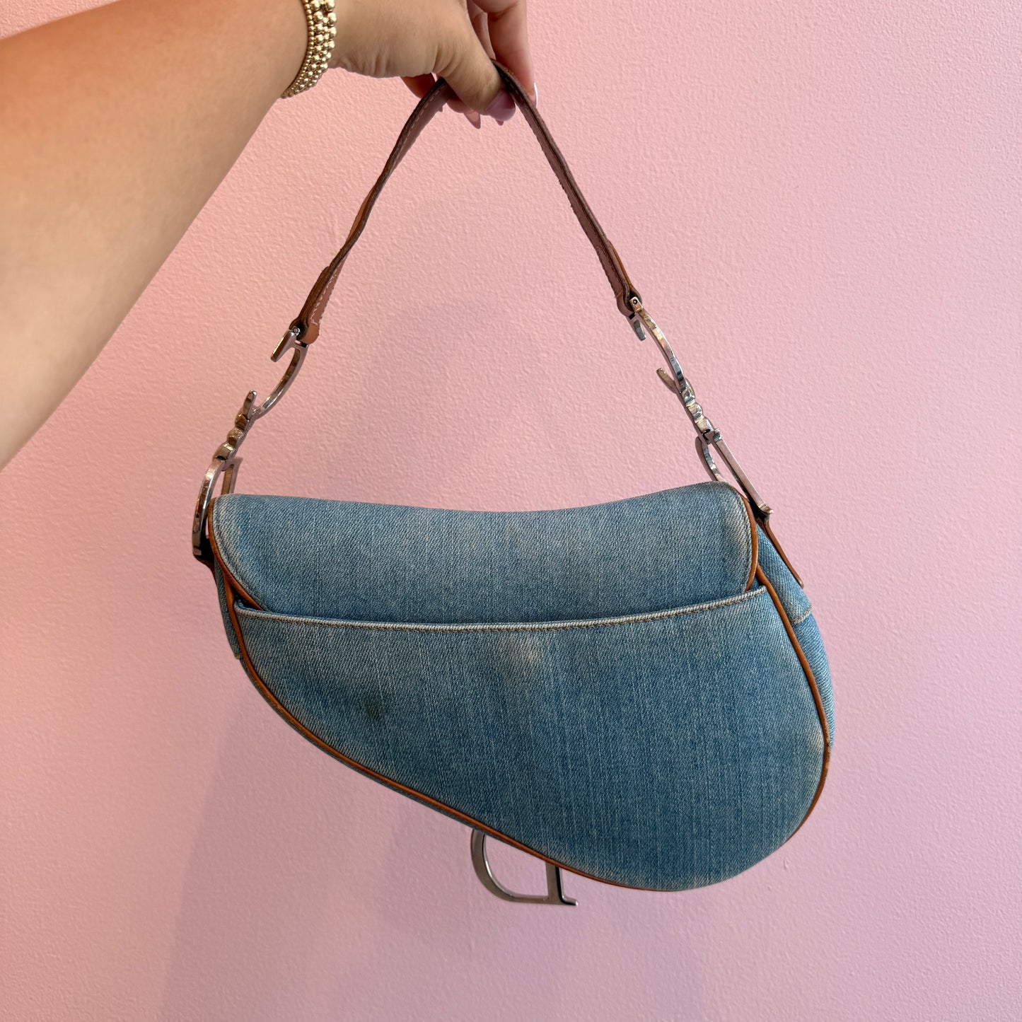 RARE Christian Dior Denim Embroidered Saddle Bag