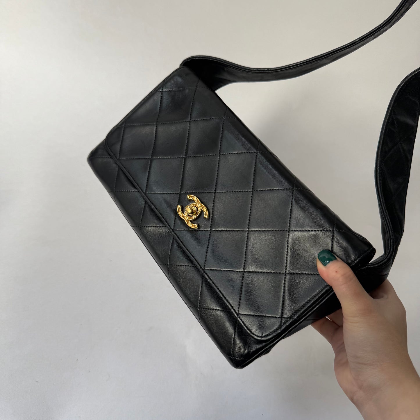 Chanel Black Lambskin Leather CC Box Flap