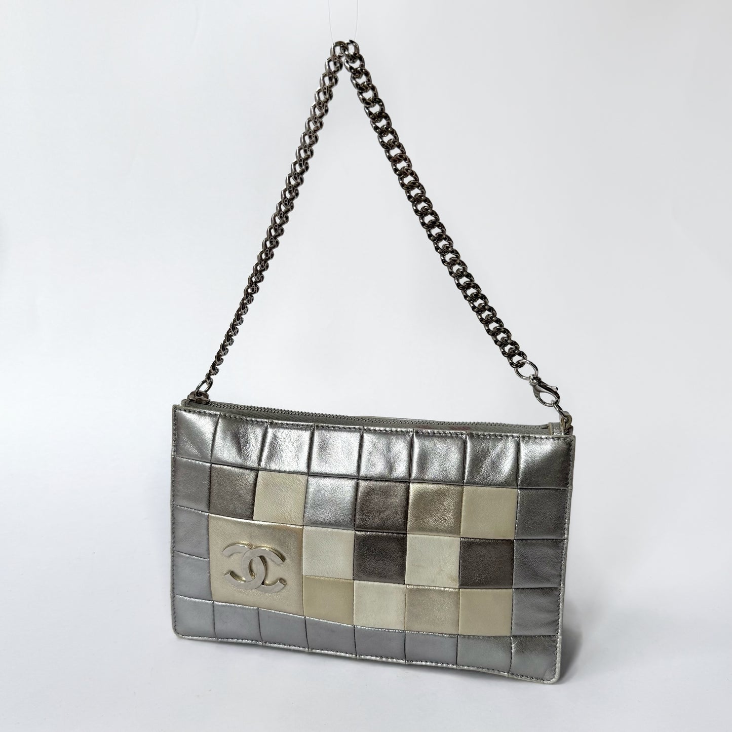 Chanel Silver Multicolor Leather Chocolate Bag Clutch