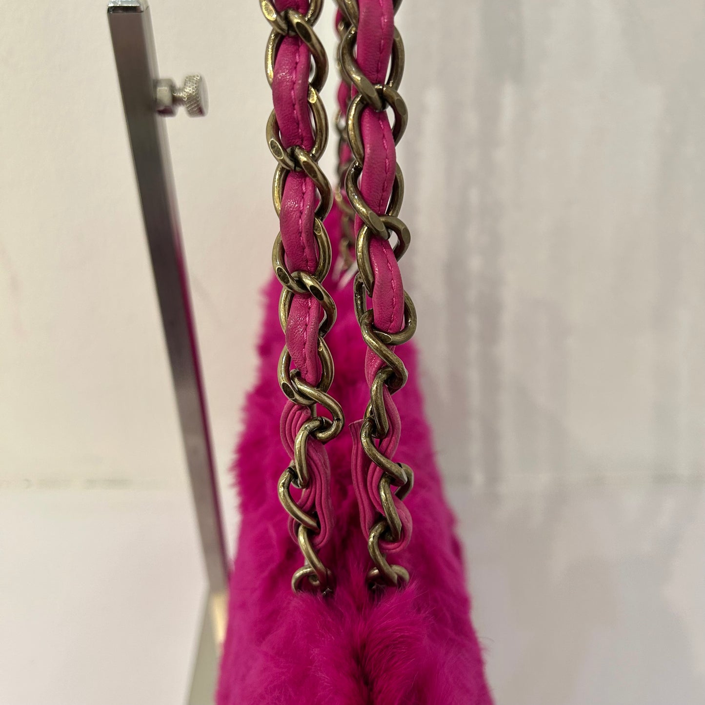 Chanel 2000 Pink Fur Shoulder Tote Bag