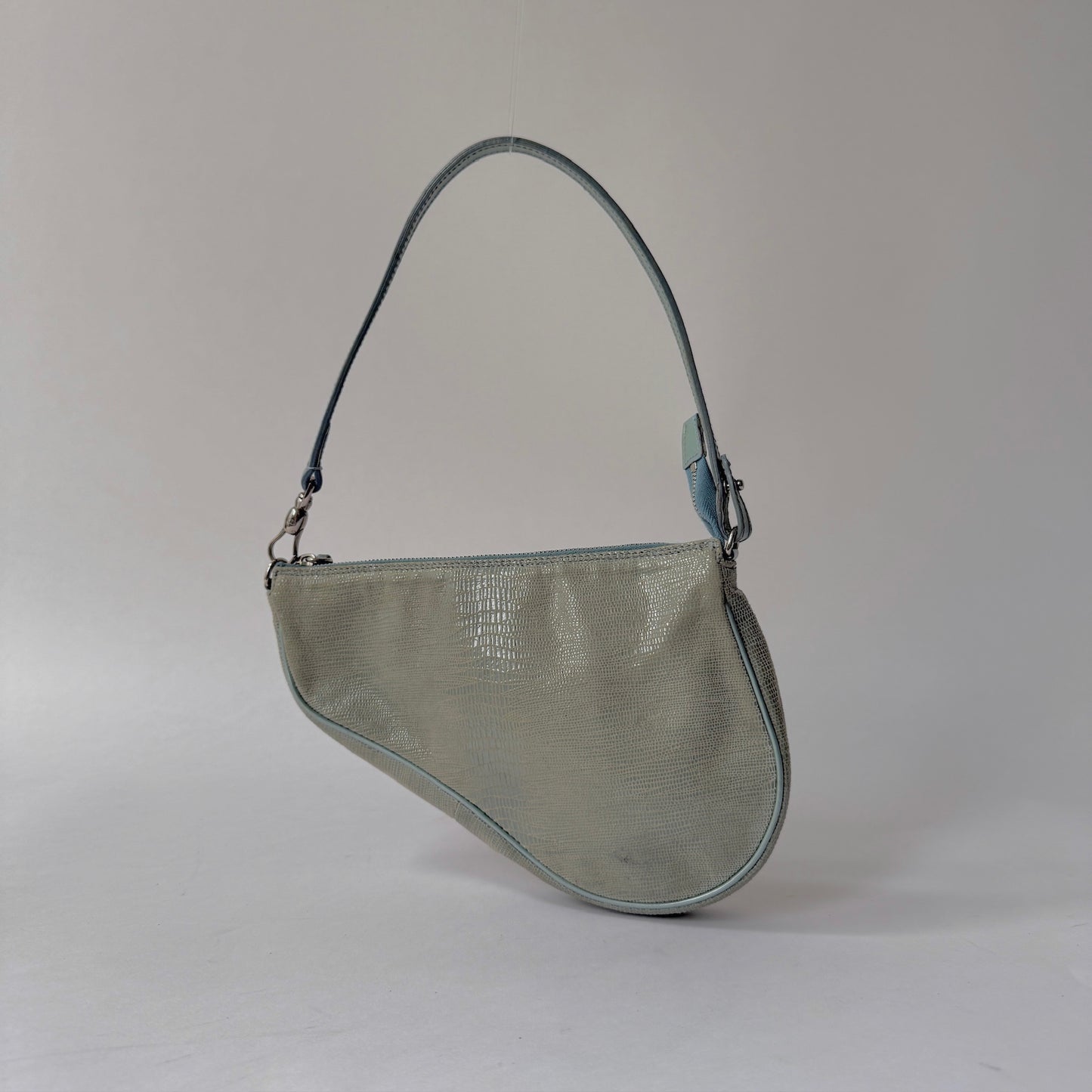 Christian Dior Blue Lizard Saddle Pochette Shoulder Bag