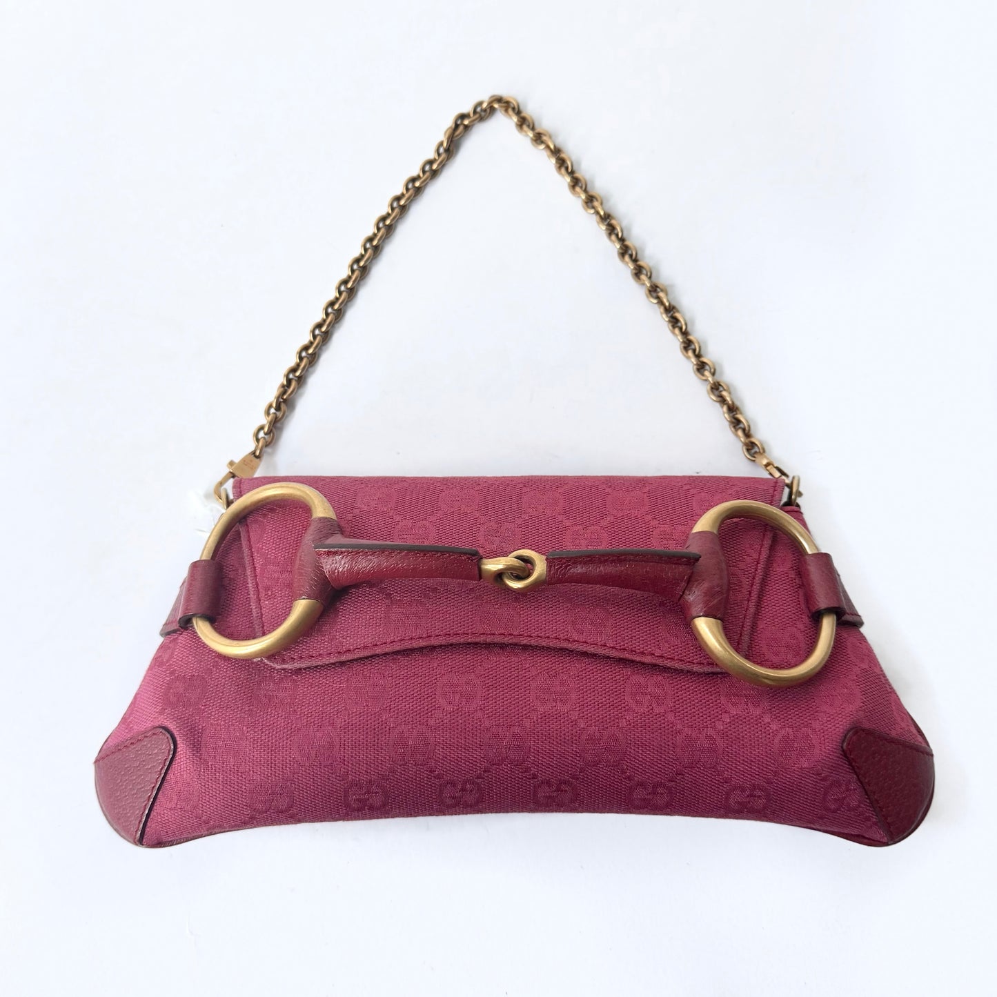 Gucci 2004 Fuchsia Canvas Monogram Tom Ford Horsebit Chain Clutch