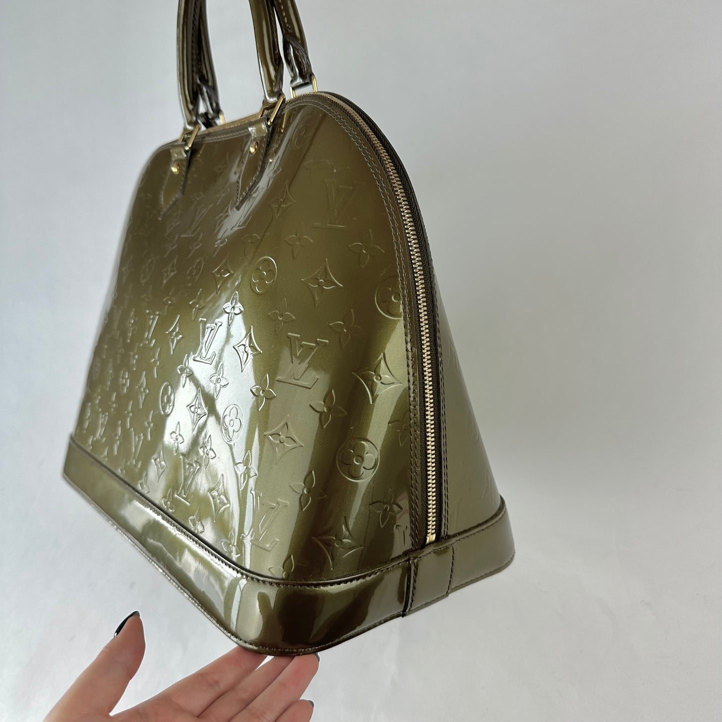 Louis Vuitton Vert Olive Alma GM Vernis Patent Leather Monogram Jumbo Bag