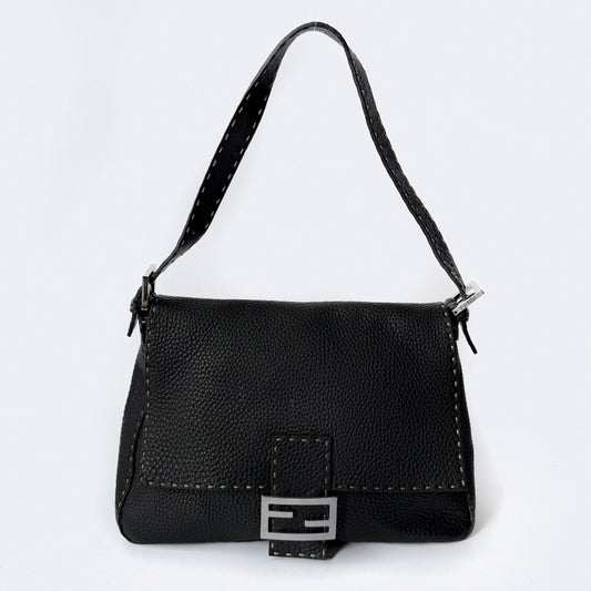 Fendi Black Leather Selleria Mamma Baguette