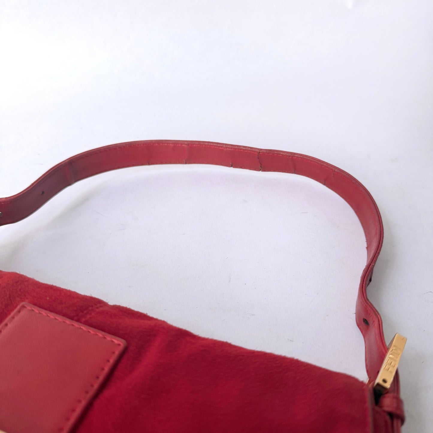 Fendi Red Suede & Leather Baguette Shoulder Bag