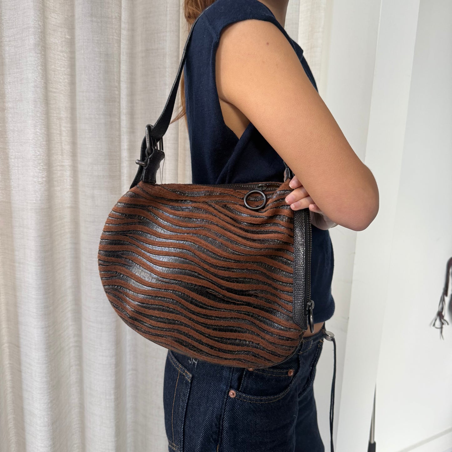 RARE Fendi Brown Multicolored Wood Paneled Oyster Bag