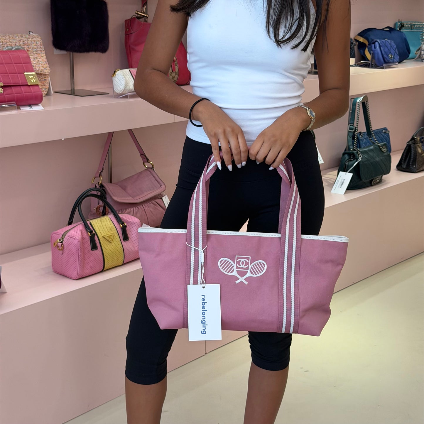 RARE Chanel Pink Canvas Sport Ligne Embroidered Tennis Tote