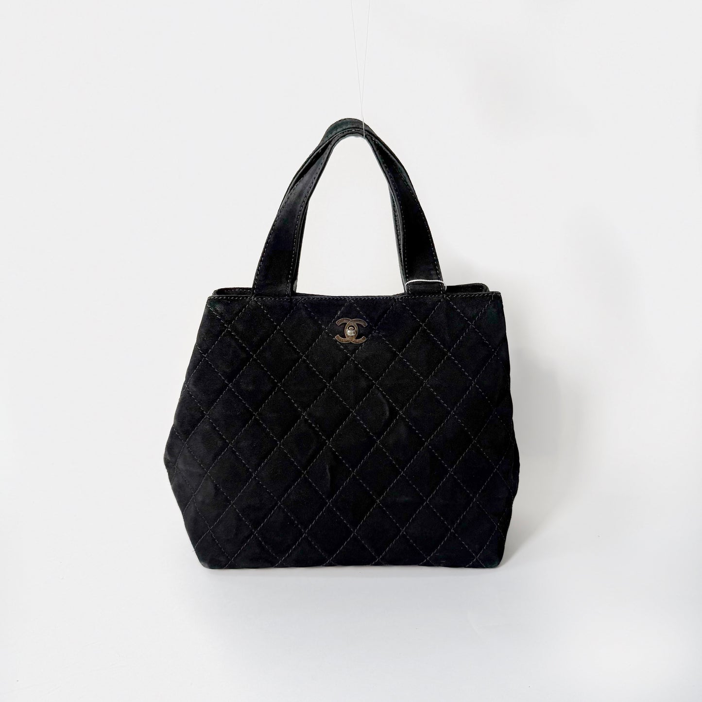 Chanel Black Suede Quilted Tote Bag