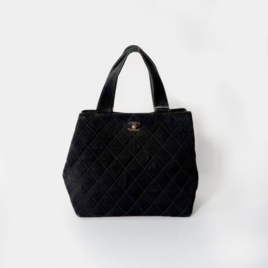 Chanel Black Suede Quilted Tote Bag