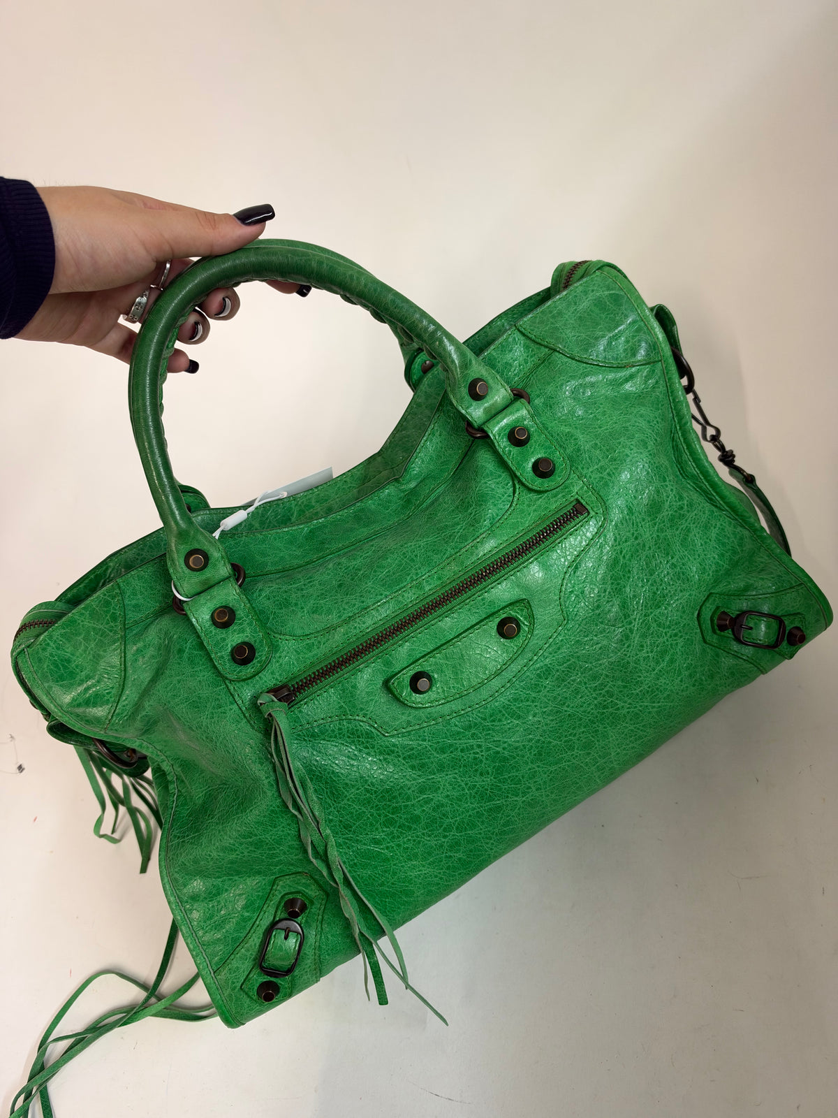 Balenciaga Green Leather City Bag Brass HW