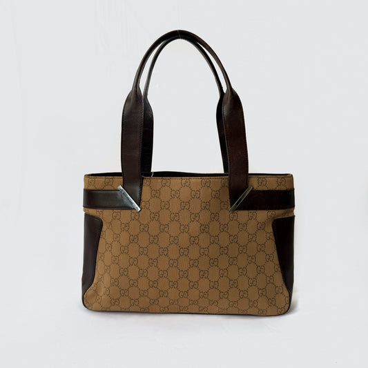 Gucci Brown Canvas & Leather Monogram Tote Bag