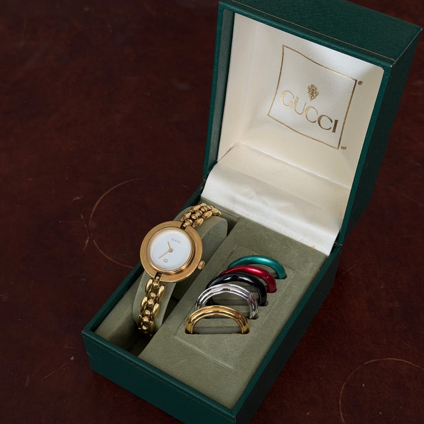 Gucci Gold Rice Link White Dial Bezel Watch w/ 5 Bezels