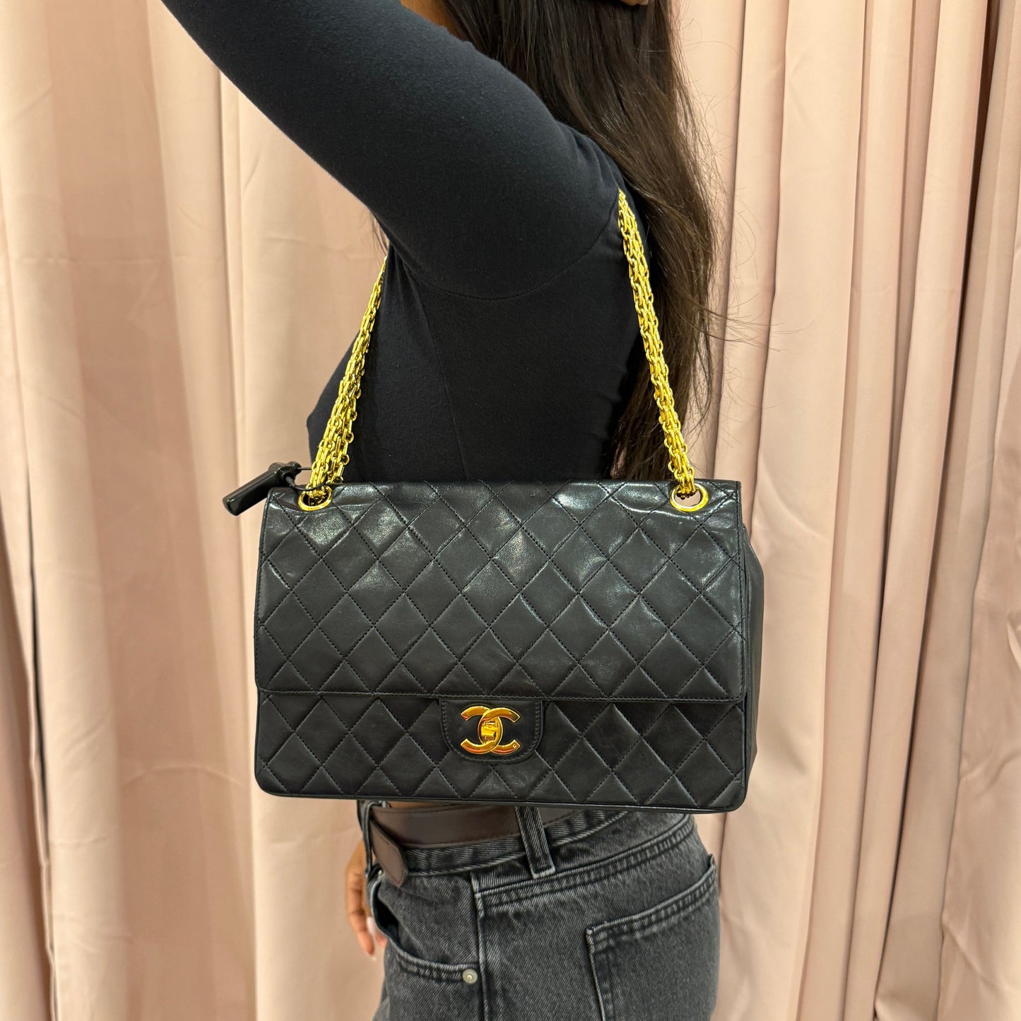 Chanel Black 24K GPHW Vintage Flap Bag w/ Bijoux Chain