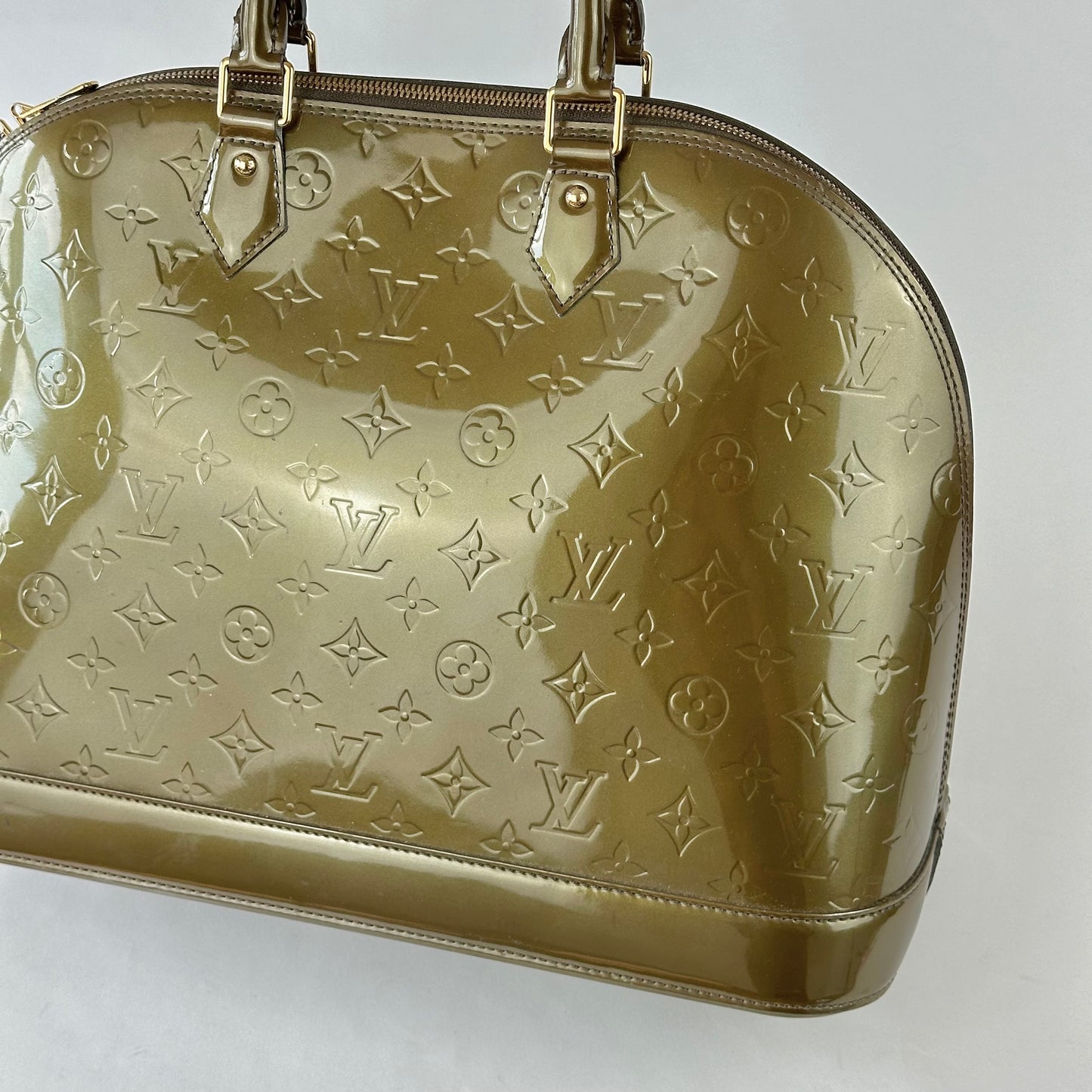 Louis Vuitton Vert Olive Alma GM Vernis Patent Leather Monogram Jumbo Bag